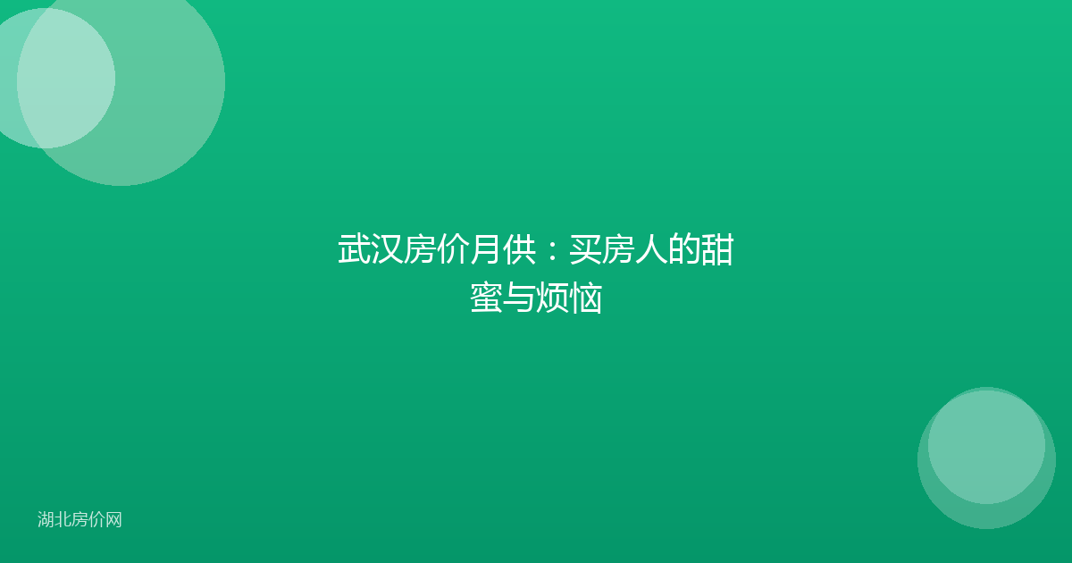 武汉房价月供：买房人的甜蜜与烦恼